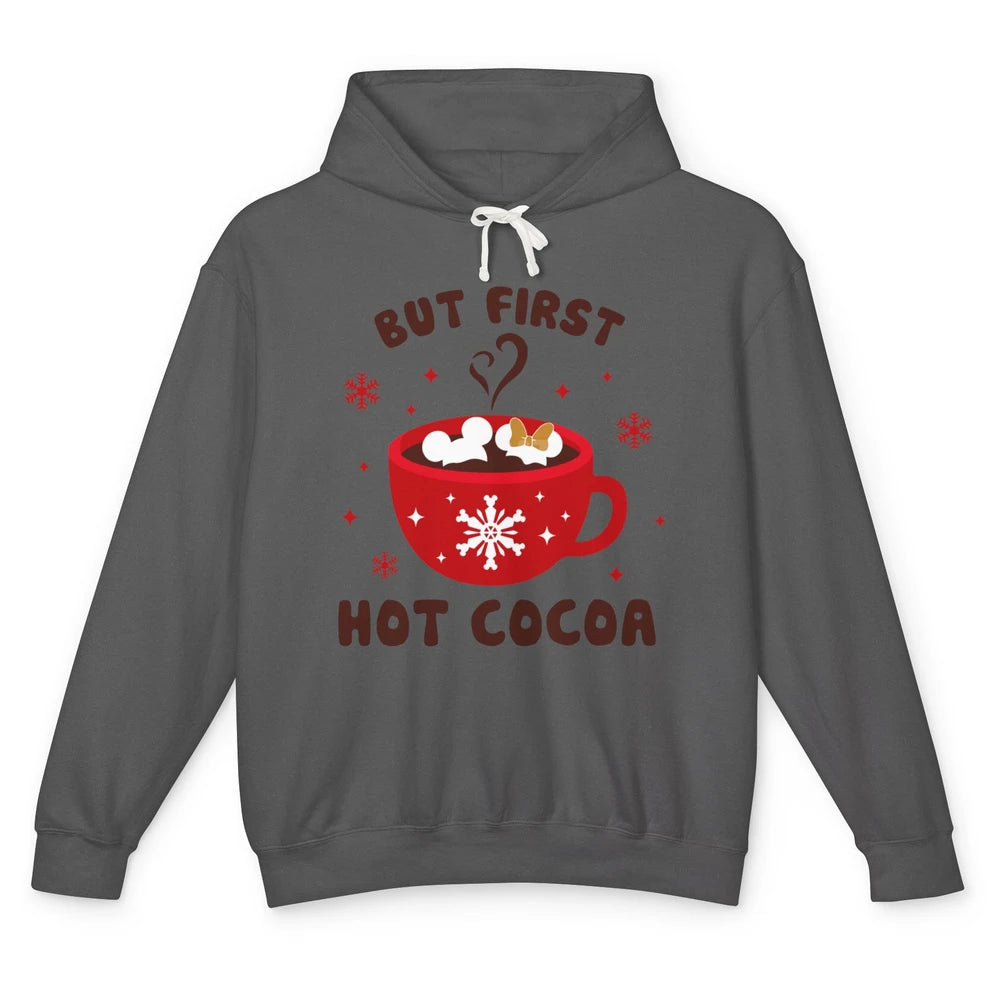 Christmas Coffee But First Hot Cocoa Family Christmas Winter Unisex Lightweight Hoodie