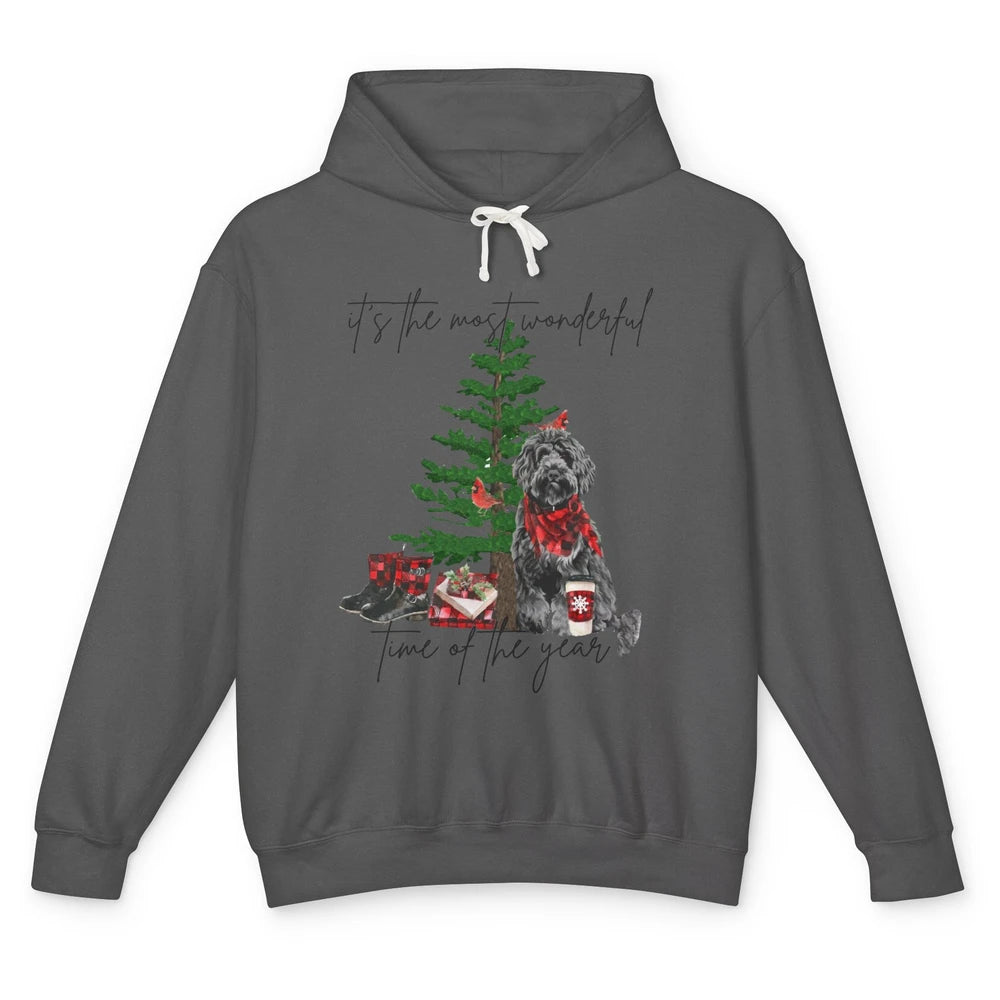 Black Golden Labradoodle Christmas Tree Most Wonderful Time Unisex Lightweight Hoodie