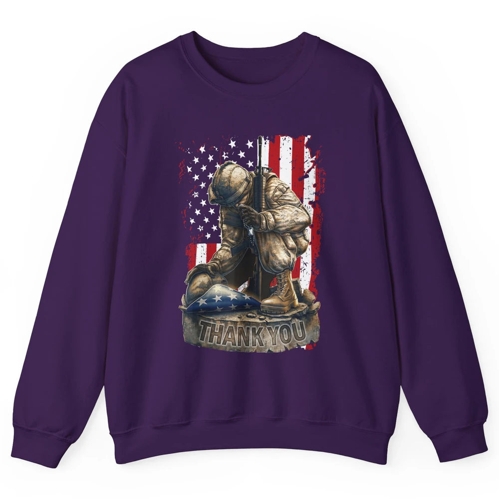 Vintage US Flag Veteran Thank You Military Boot Memorial Day Unisex Crewneck Sweatshirt