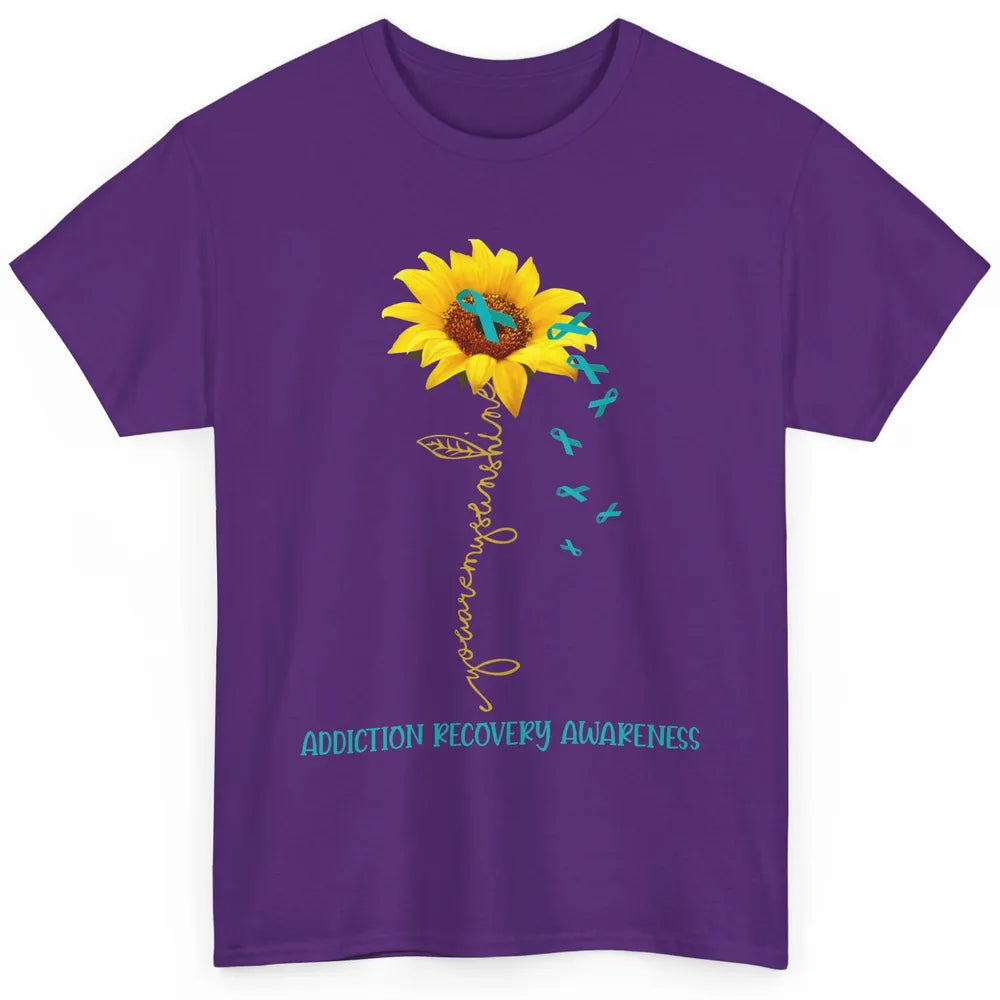 Addiction Recovery Awareness Teal Ribbon Sunflower Classic Unisex T-Shirt