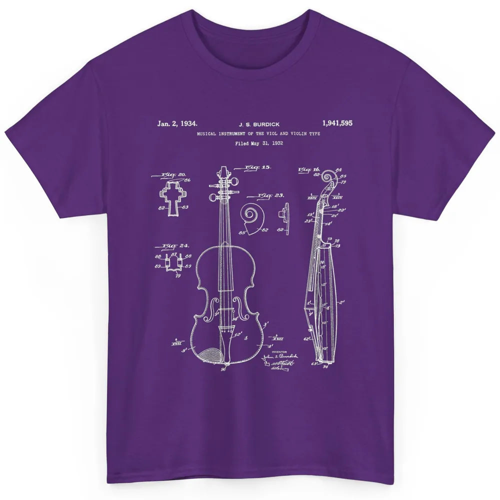 Vintage Patent Drawing Print Violin Player Retro Violinist Classic Unisex T-Shirt