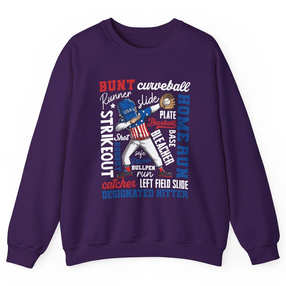 Baseball Dabbing 4th of July US Patriotic Baseball Players Unisex Crewneck Sweatshirt