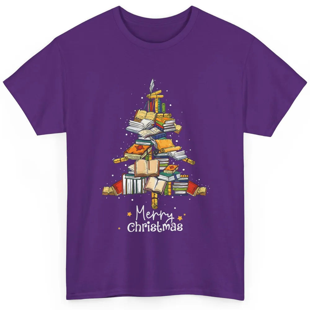 Merry Christmas Tree Reading Books Librarian Xmas Lighting Classic Unisex T-Shirt