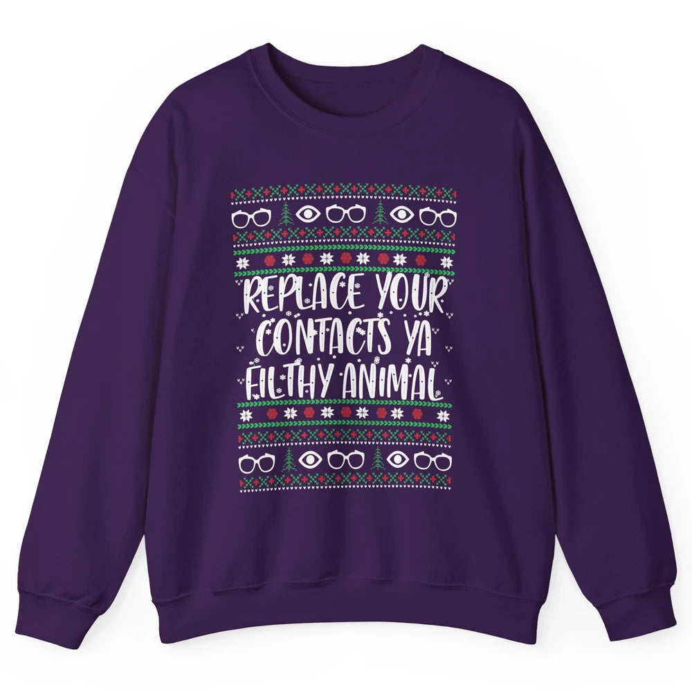 Optometry Christmas Tree Eyeglasses Replace Ya Contacts Ugly Unisex Crewneck Sweatshirt