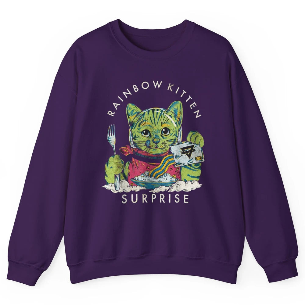 Retro Rainbow Kitten Surprise Gothic Halloween Funny Cat Pet Unisex Crewneck Sweatshirt