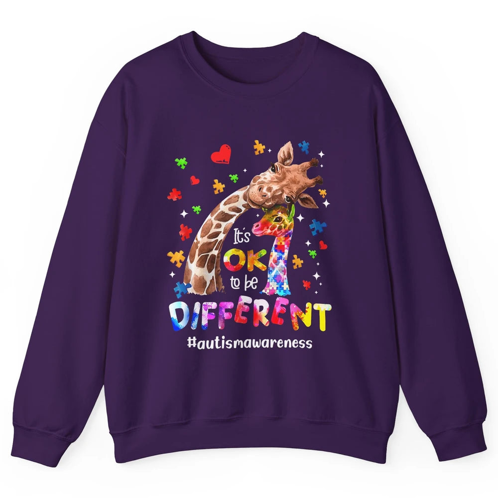 Autism Giraffe Mom It's Okay To Be Different Neurodiversity Unisex Crewneck Sweatshirt