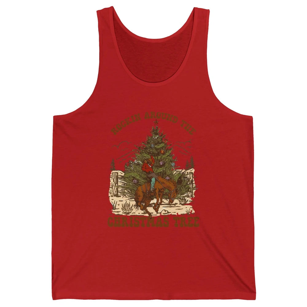 Funny Cowboy Horsing Rocking Around Christmas Tree Western Unisex Jersey Tank