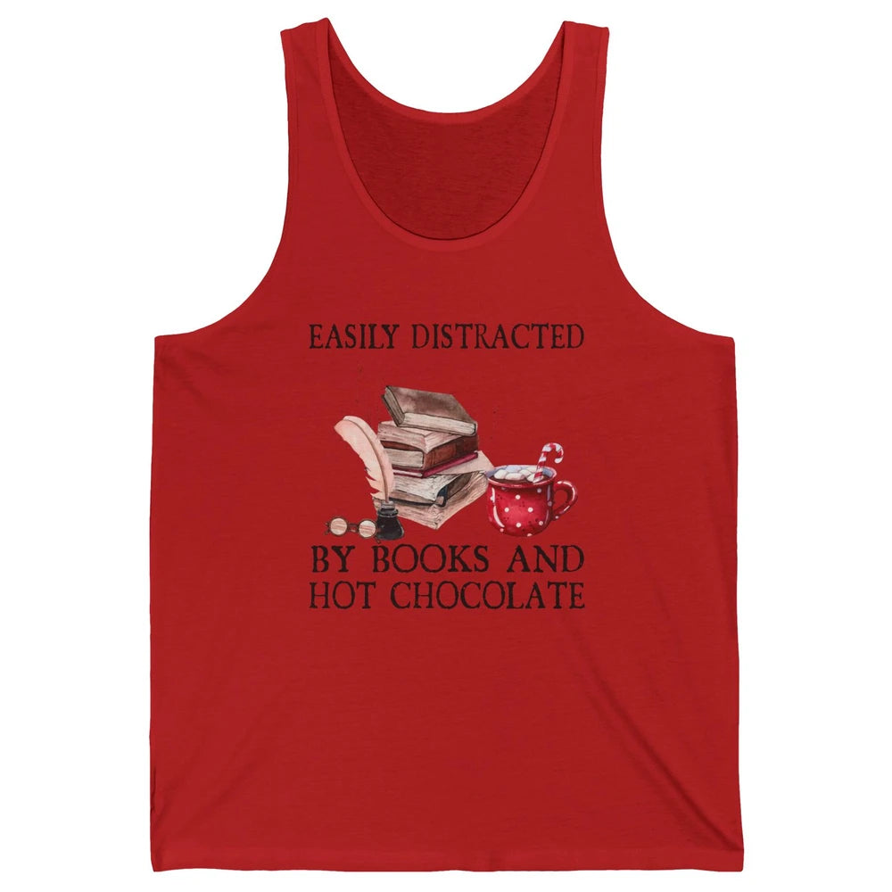 Retro Easily Distracted By Books And Hot Chocolate Christmas Unisex Jersey Tank