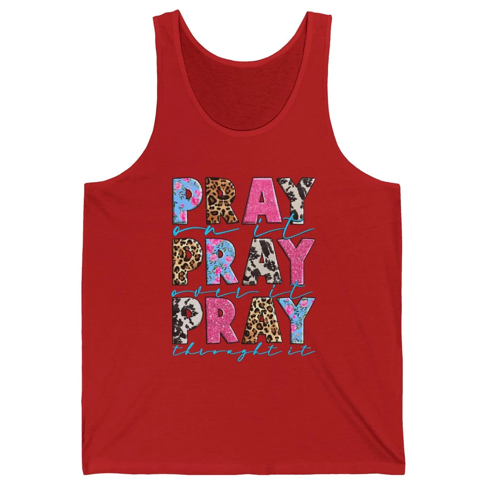 Floral Jesus Cross Pray On It Over It Christian Religious Unisex Jersey Tank