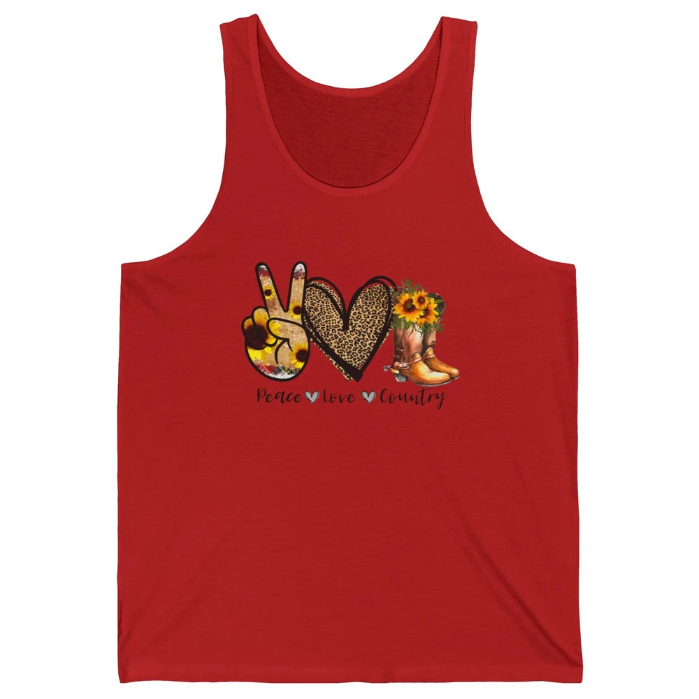 Retro Sunflower Peace Love Country Cowgirl Midwest Girl Boot Unisex Jersey Tank