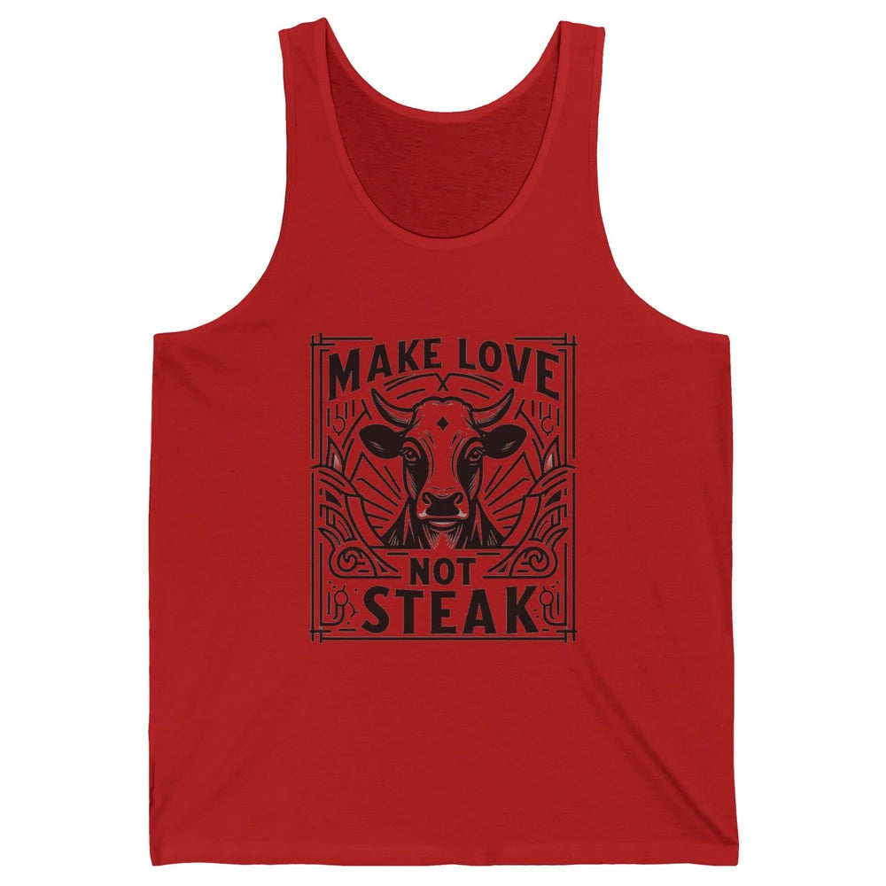 Funny Make Love Not Steak Cow Retro Sarcastic Vintage Cow Unisex Jersey Tank