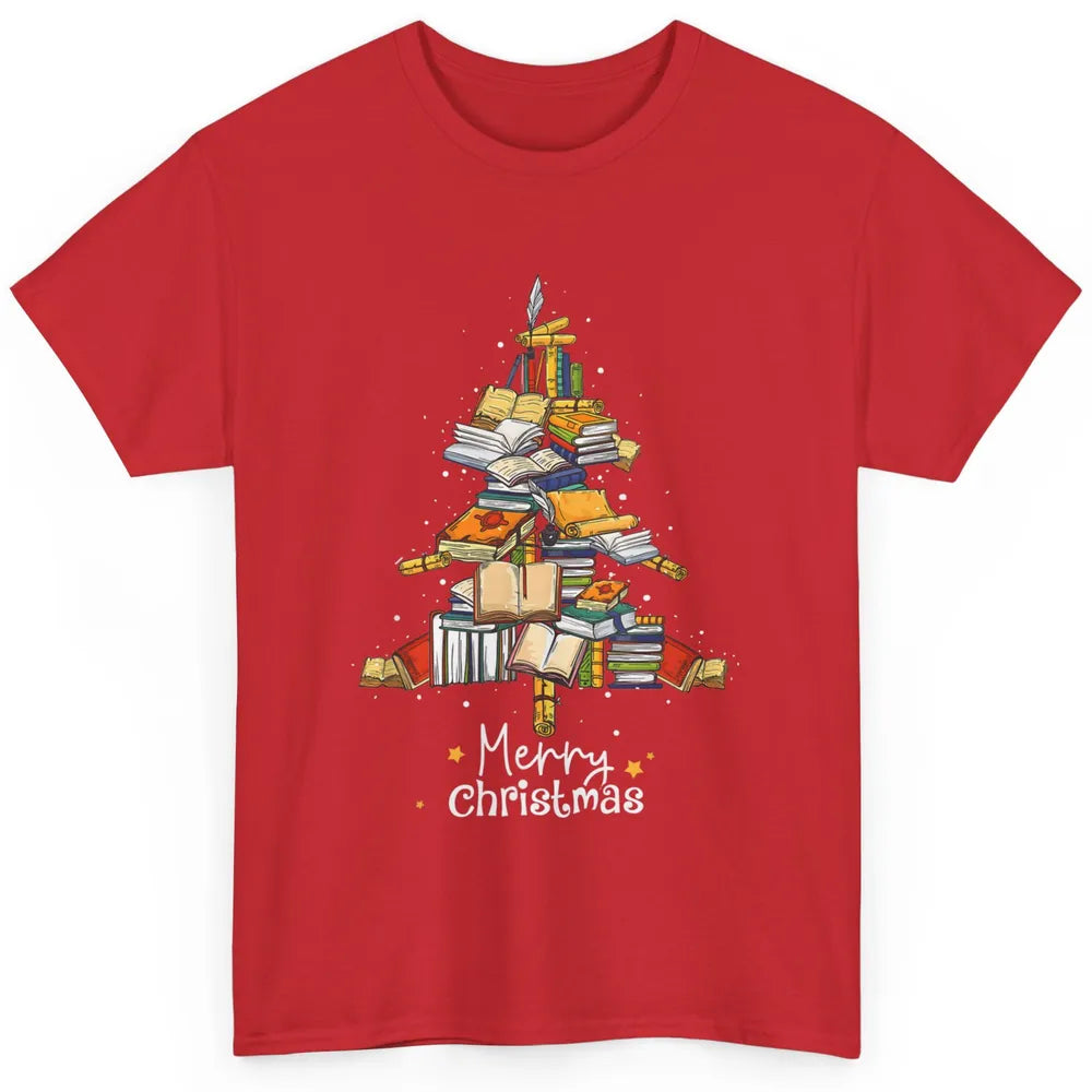 Merry Christmas Tree Reading Books Librarian Xmas Lighting Classic Unisex T-Shirt