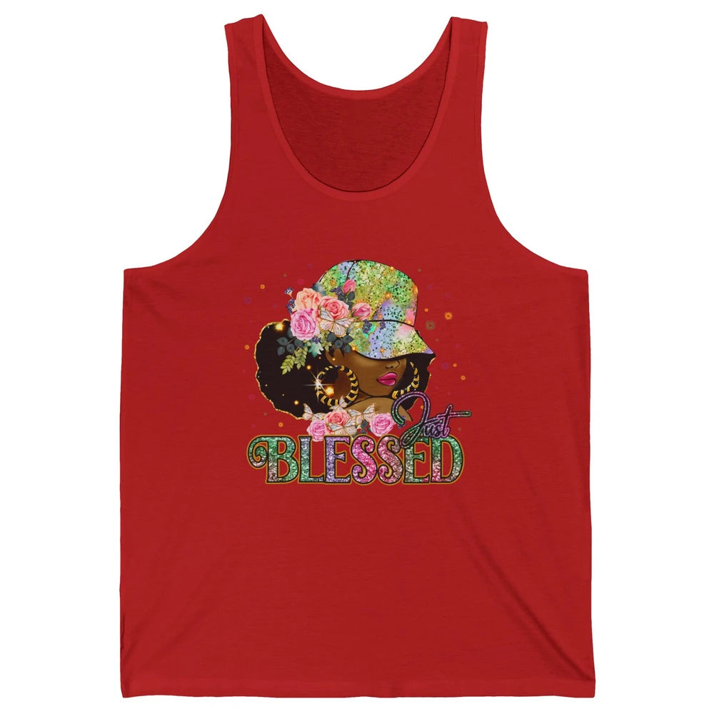 Floral Afro Black Girl Just Blessed Christian Afro American Unisex Jersey Tank