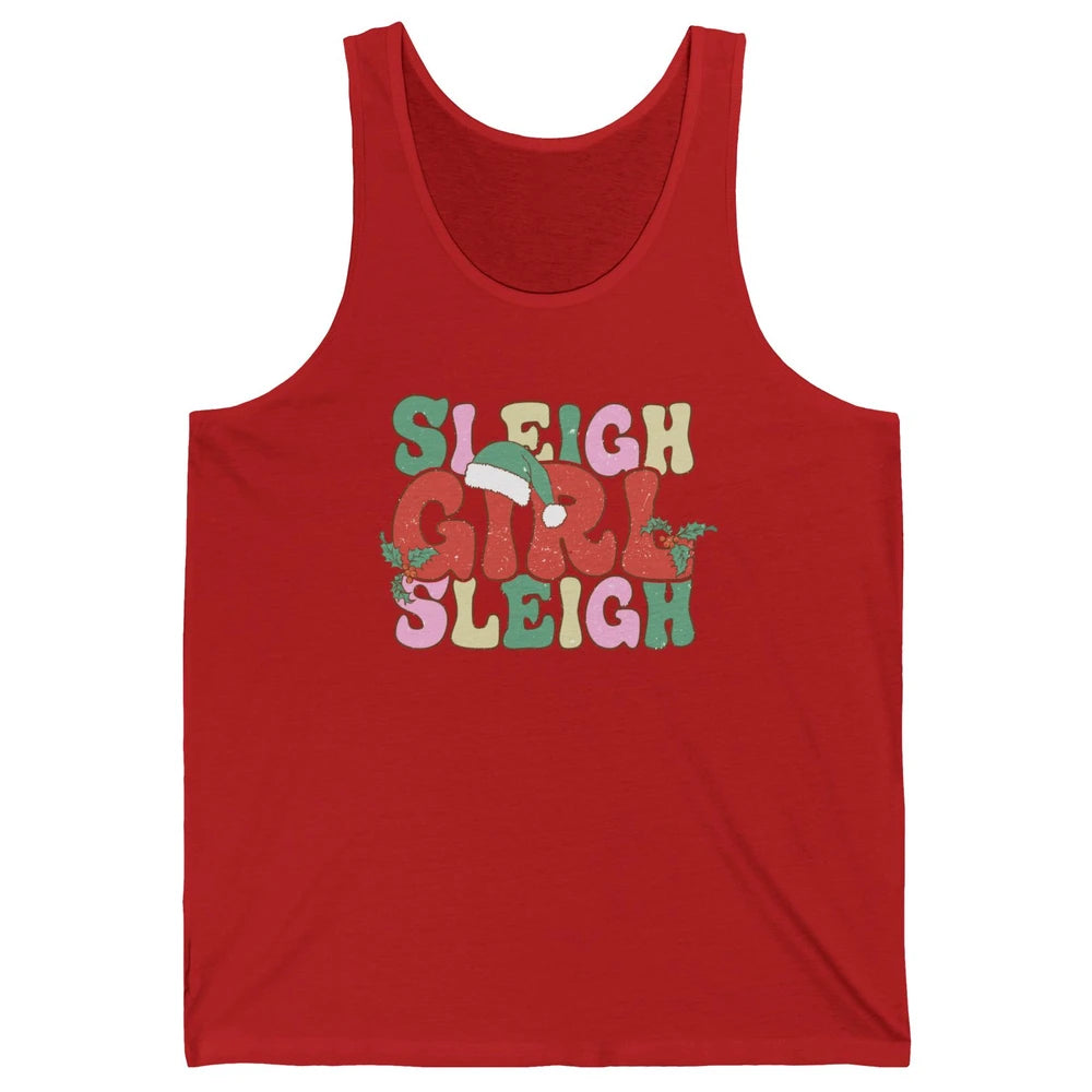 Retro Groovy Christmas Sleigh Girl Sleigh Santa Hat Winter Unisex Jersey Tank