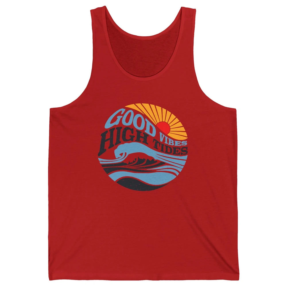 Retro Rainbow Sunrise Good Vibes High Tides Positive Vibes Unisex Jersey Tank