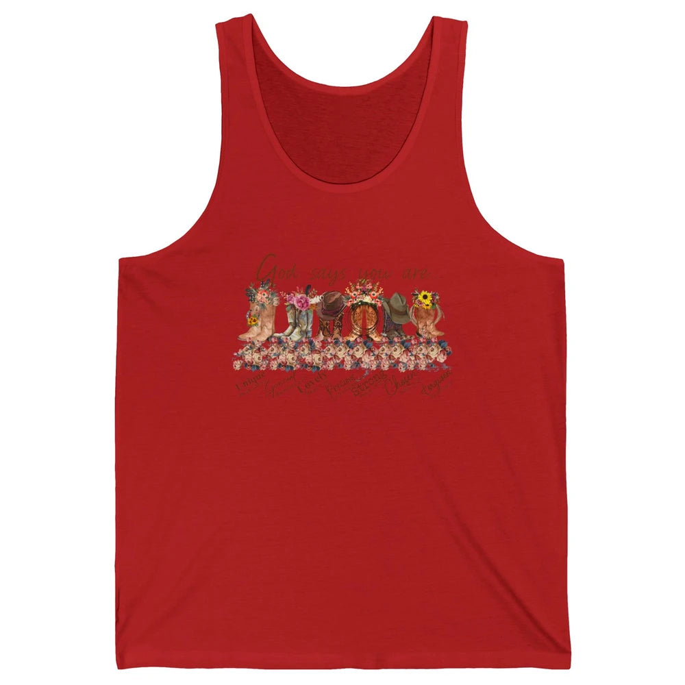 Retro Western Cowgirl Boots God Say You Are Cowboy Christian Unisex Jersey Tank