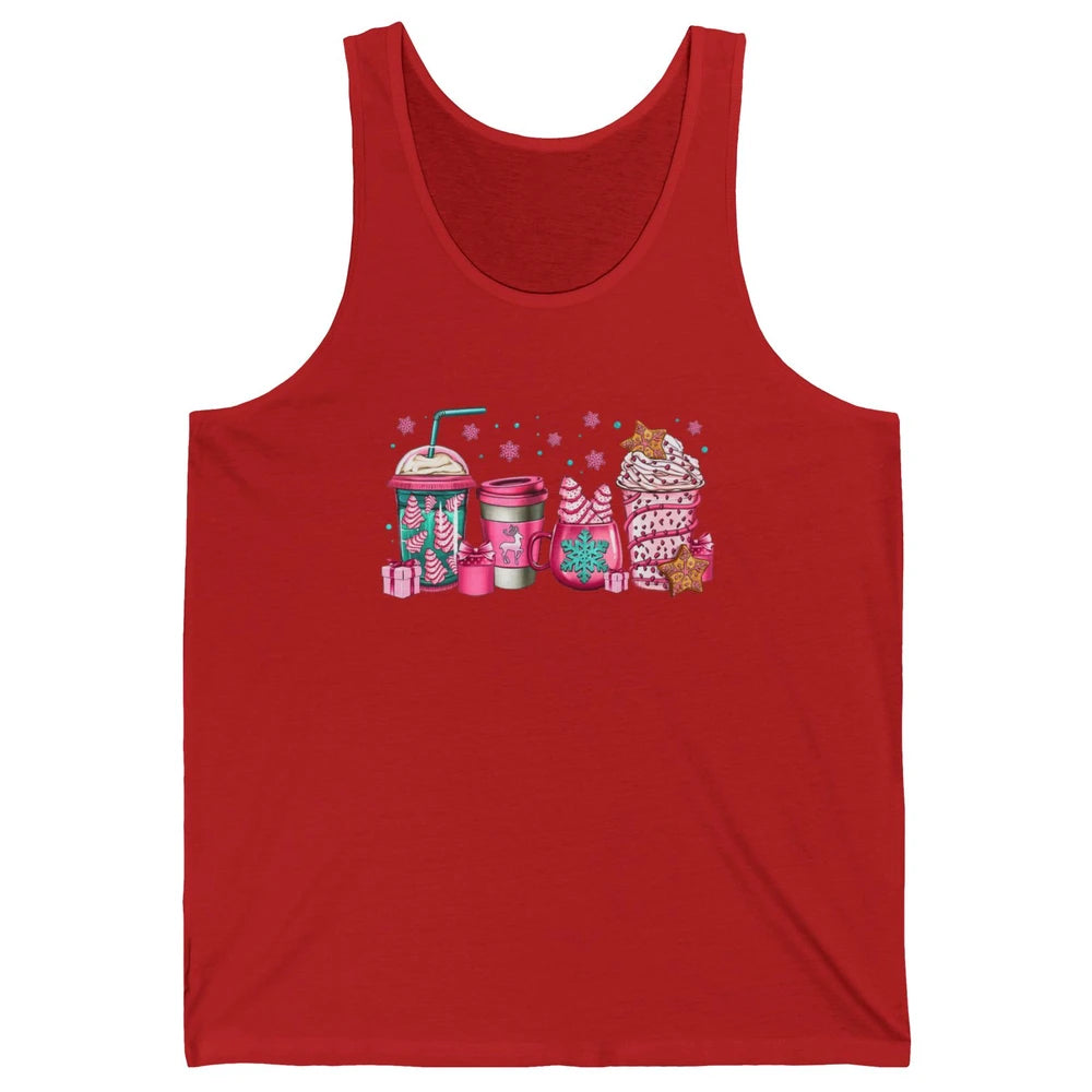Pink Christmas Coffee Christmas Tree Cake Christmas Lovers Unisex Jersey Tank