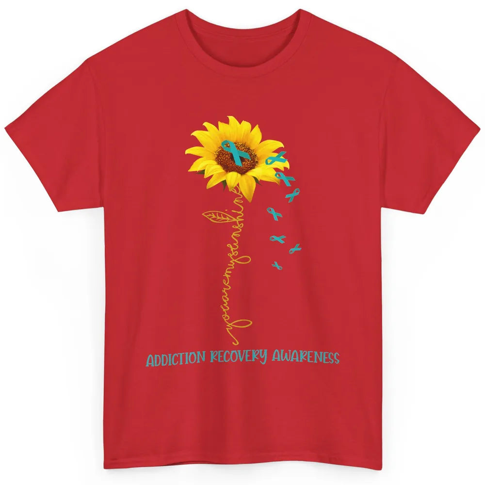 Addiction Recovery Awareness Teal Ribbon Sunflower Classic Unisex T-Shirt