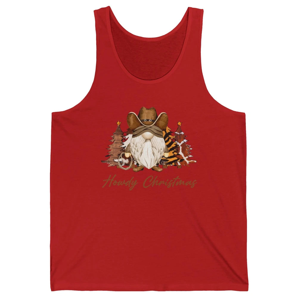 Retro Leopard Cowboy Gnome Howdy Christmas Western Holiday Unisex Jersey Tank