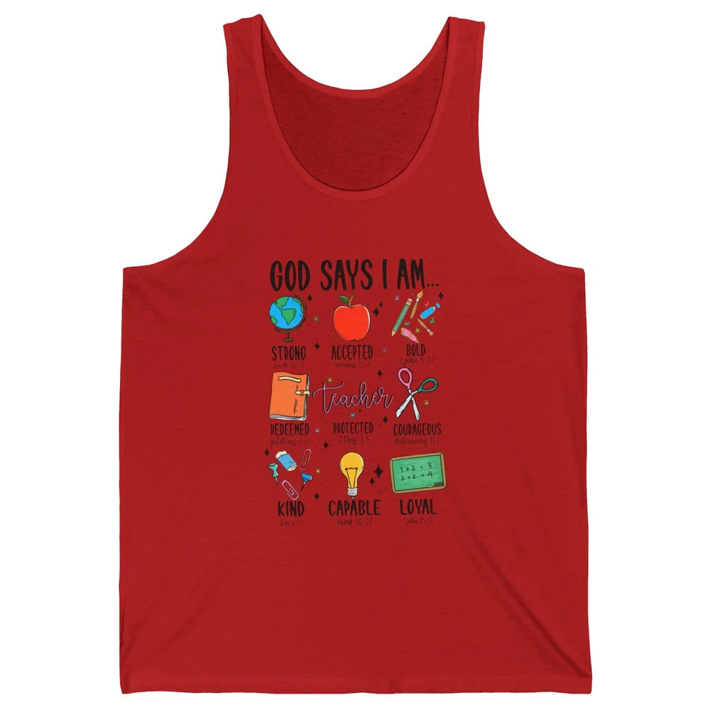 God Says I Am A Teacher Christian Bible School Teacher Life Unisex Jersey Tank