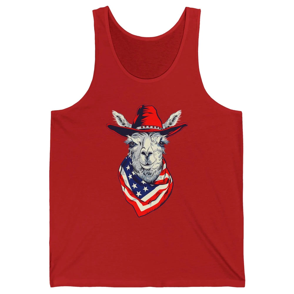 Funny Alpaca Cowboy Western Country Llama Rodeo USA Flag Retro Howdy Unisex Jersey Tank