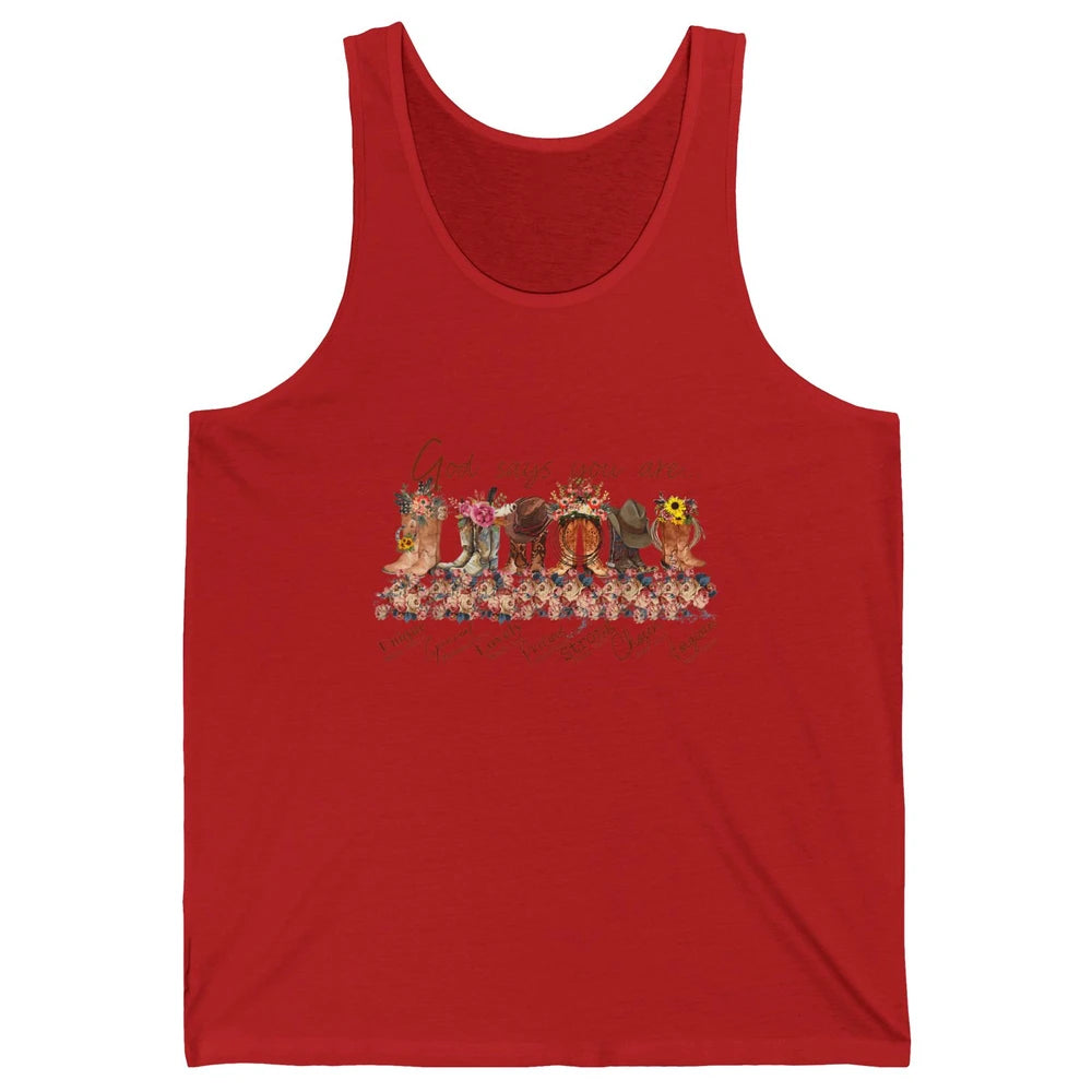 Retro Cowboy Boots God Say You Are Cowgirl Floral Western Unisex Jersey Tank