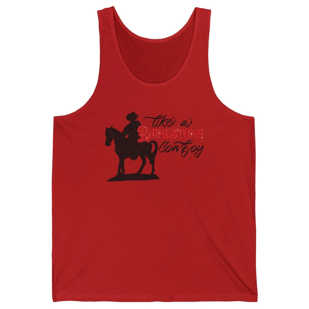 Cowboy Riding Horse Rhinestone Cowboy Western Country Gift Unisex Jersey Tank