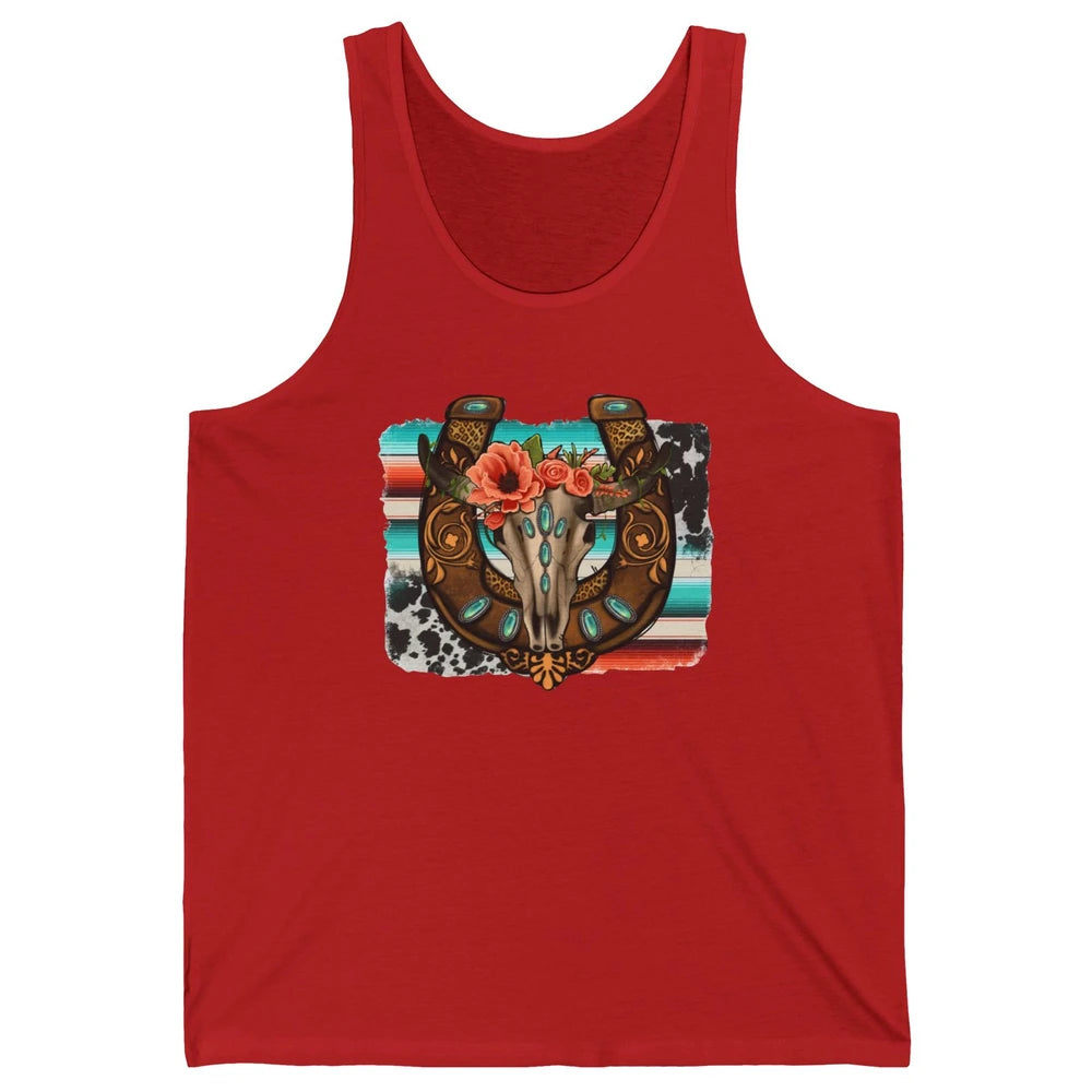 Leopard Bull Skull Horseshoe Rodeo Mom Western Cowgirl Unisex Jersey Tank