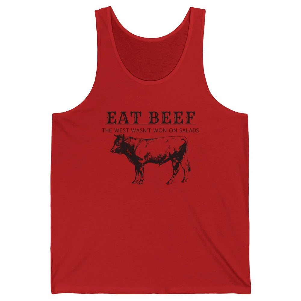 Funny Cow Eat Beef the West Wasn't Won on Salads Farm Cattle Unisex Jersey Tank