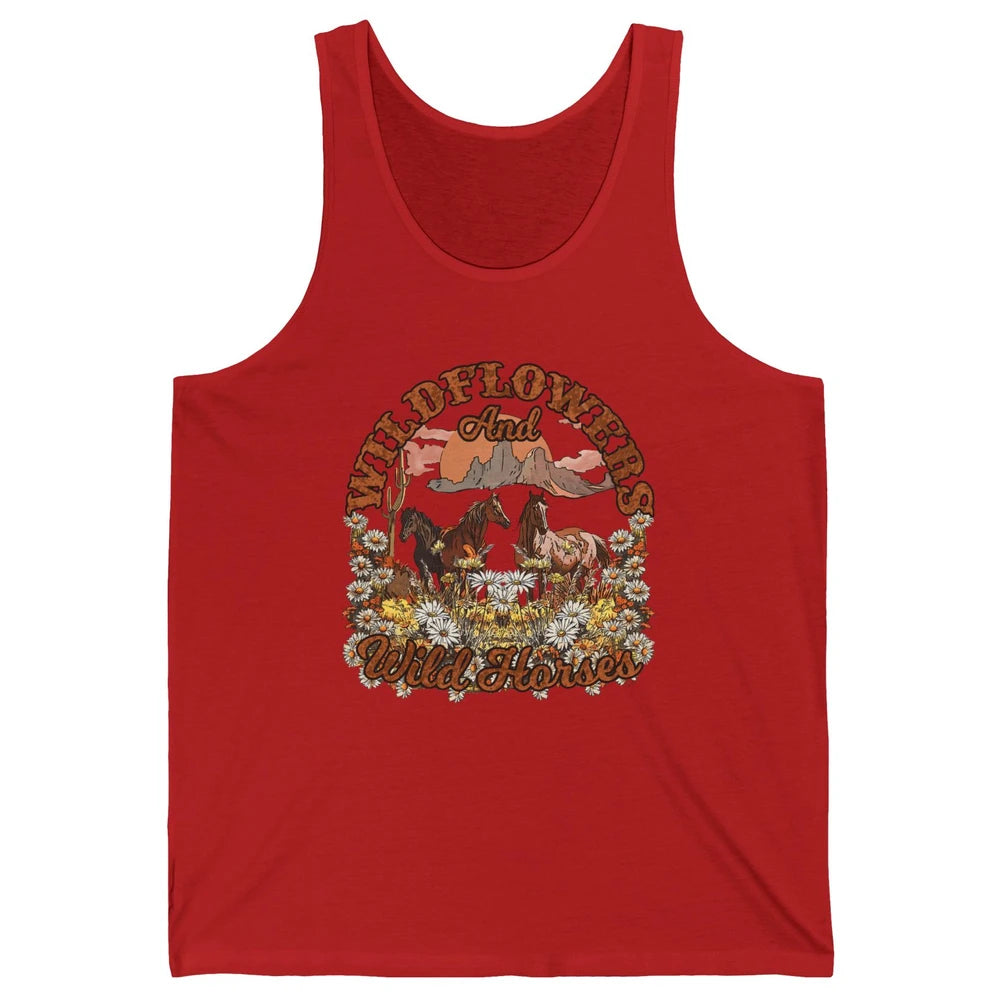 Retro Floral Desert Wildflowers Wild Horses Western Country Unisex Jersey Tank
