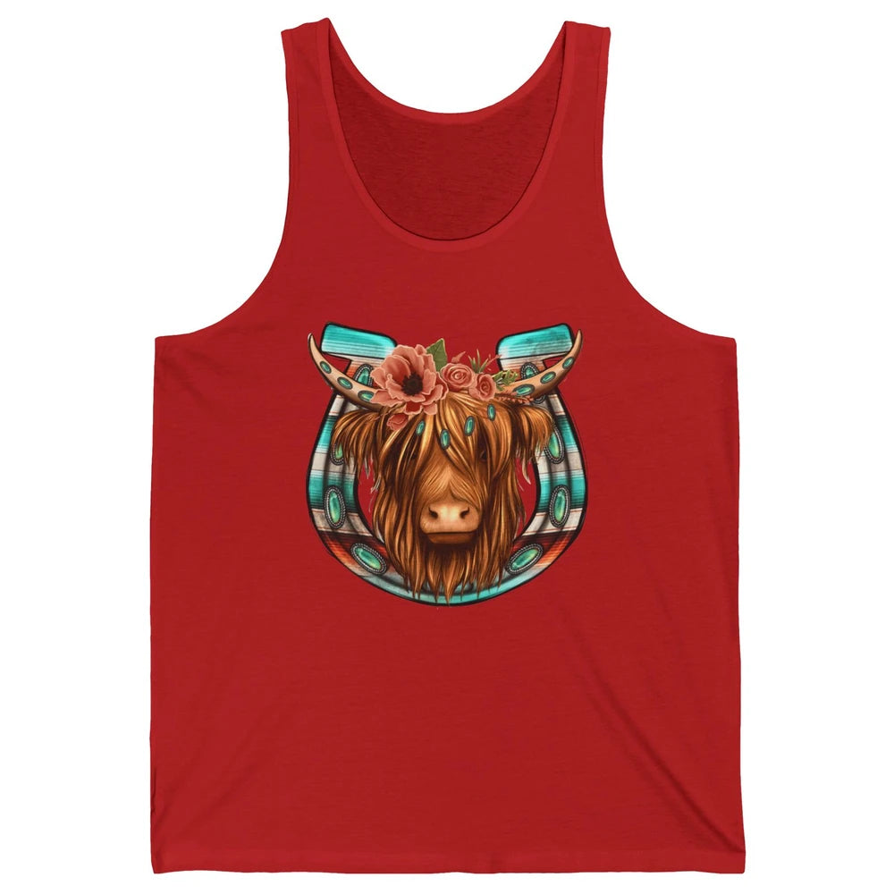 Floral Highland Cow Heifer Horseshoe Western Country Cowboy Unisex Jersey Tank