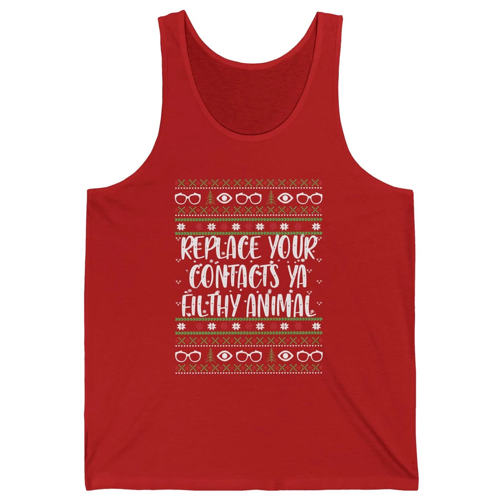 Optometry Christmas Tree Eyeglasses Replace Ya Contacts Ugly Unisex Jersey Tank