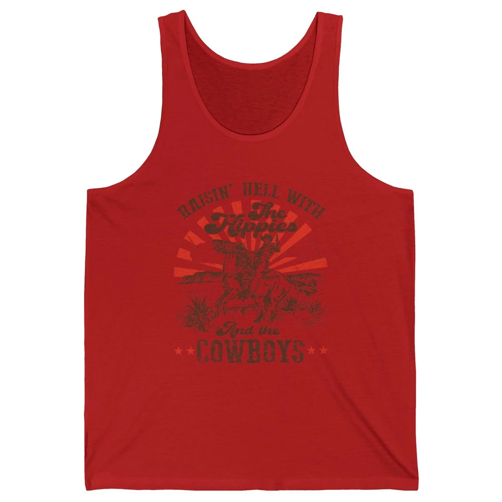 Retro Cowboy Raising Hell With Hippies And Cowboy Western Unisex Jersey Tank