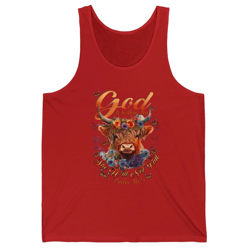 Christian Highland Cow God Is Within Her Bible Religious Unisex Jersey Tank