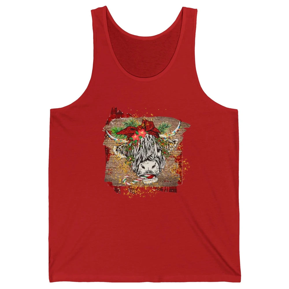 Christmas Highland Cow Bandana Western Christmas Cow Plaid Unisex Jersey Tank