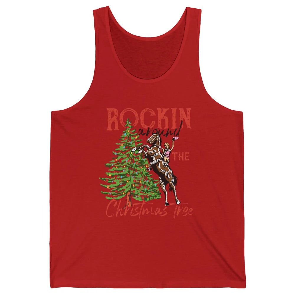 Funny Cowgirl Horsing Rocking Around Christmas Tree Western Unisex Jersey Tank