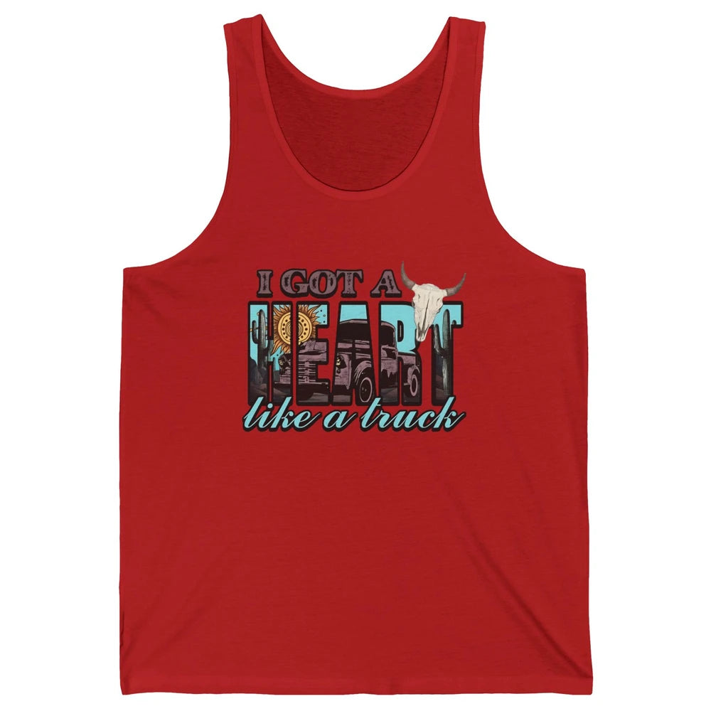 Retro Desert Bull Skull I Got A Heart Like A Truck Western Unisex Jersey Tank