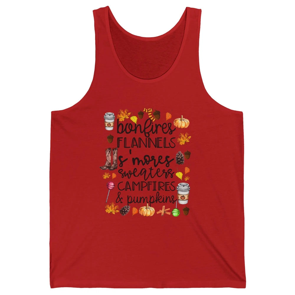 Fall Stuff Pumpkins Falling Leaves Campfire Halloween Autumn Unisex Jersey Tank