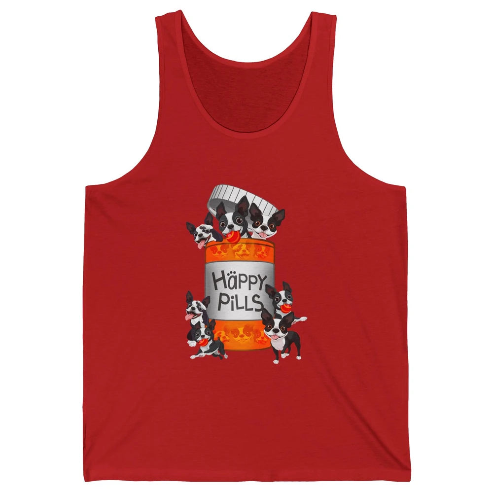 Funny Boston Terrier Happy Pills Cute Dog Pet Positive Vibe Unisex Jersey Tank