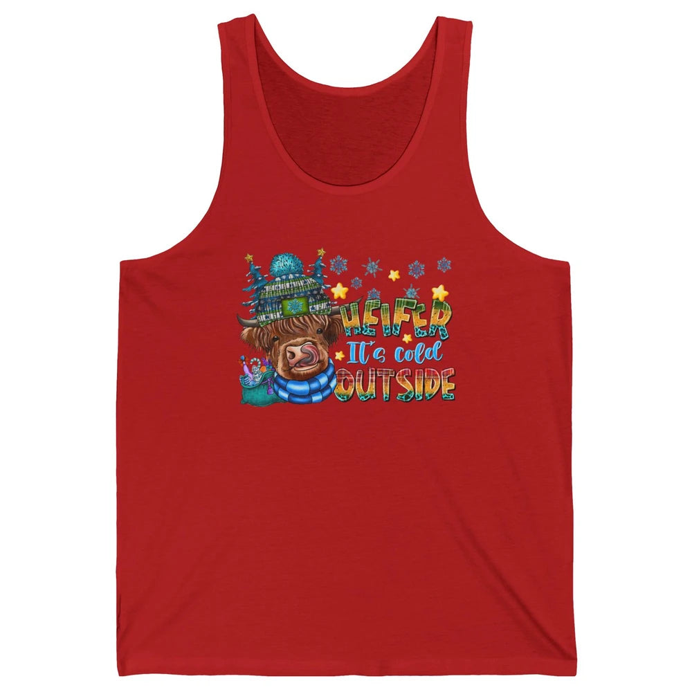 Retro Christmas Highland Cow Heifer It's Cold Outside Winter Unisex Jersey Tank