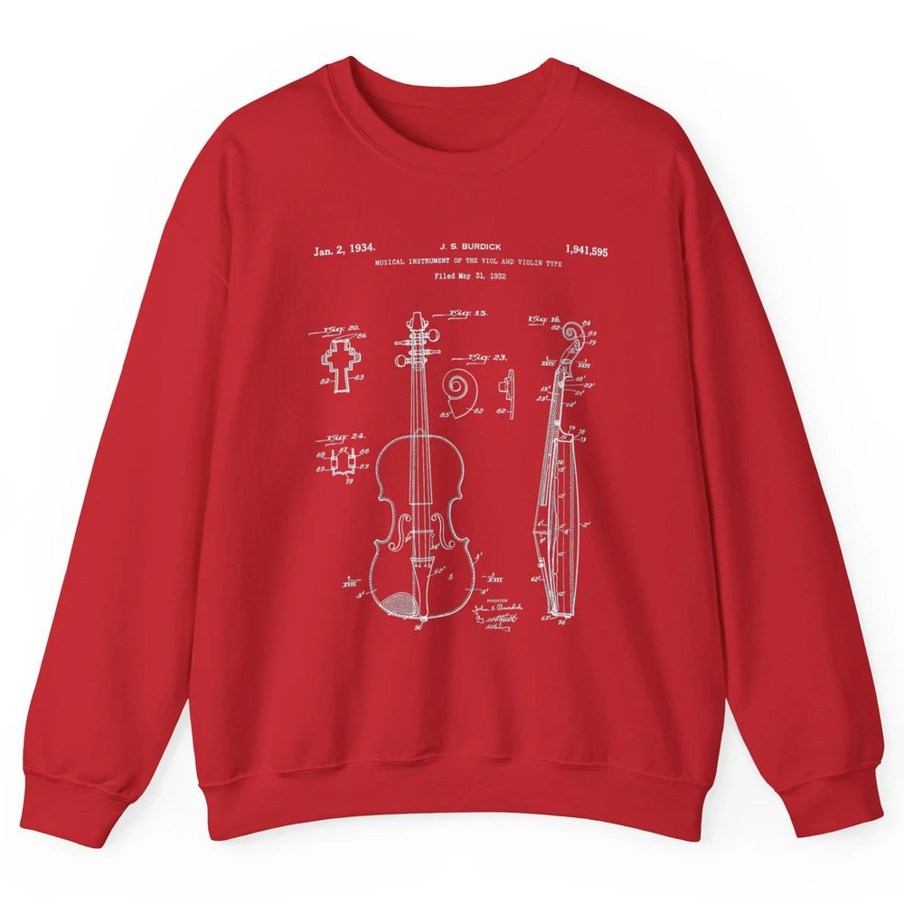 Vintage Patent Drawing Print Violin Player Retro Violinist Unisex Crewneck Sweatshirt