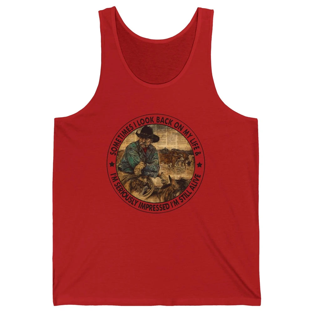 Retro Western Cowboy Sometimes I Look Back On My Life Horse Unisex Jersey Tank