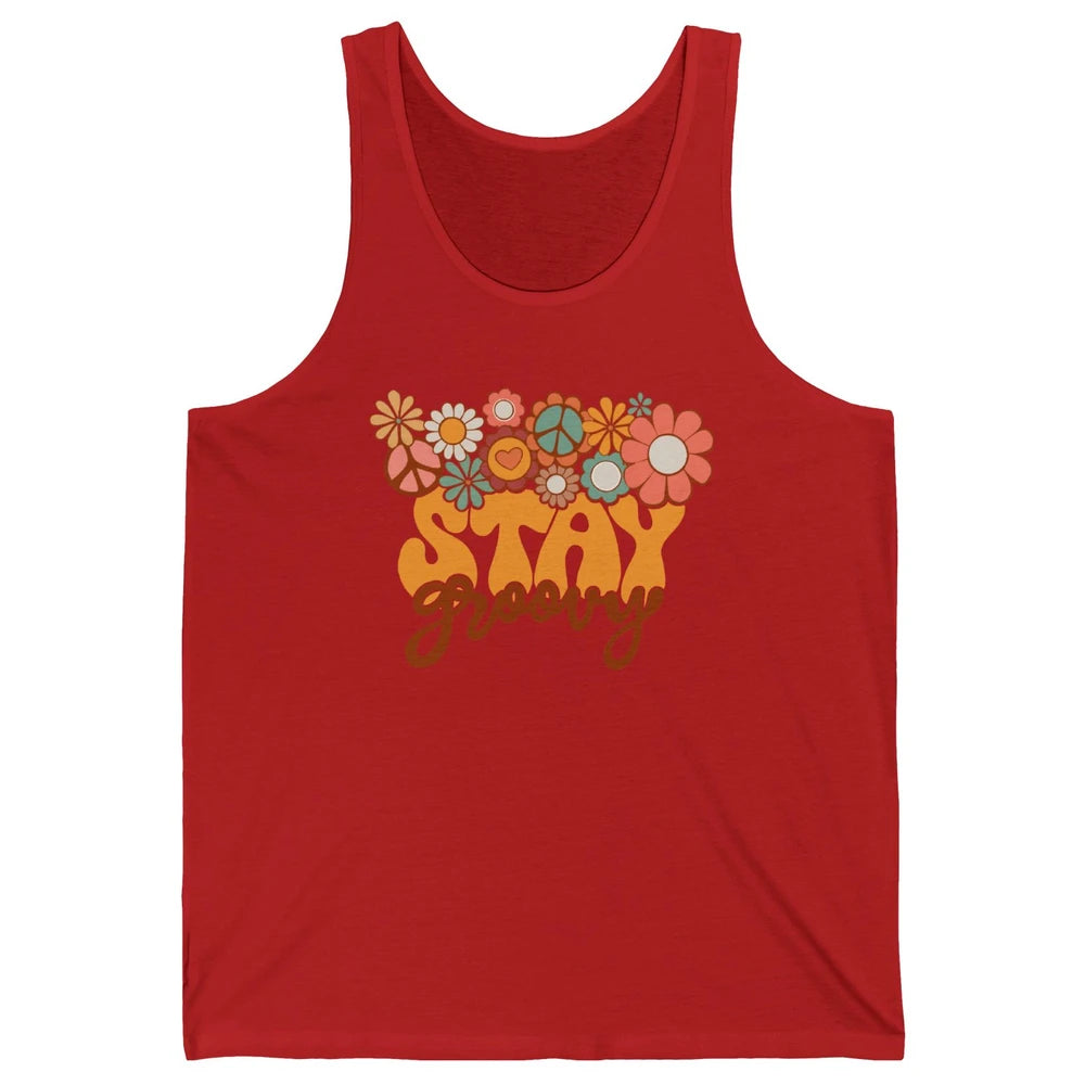 Retro Sunflower Hippie Stay Groovy Positive Mind Happy Life Unisex Jersey Tank