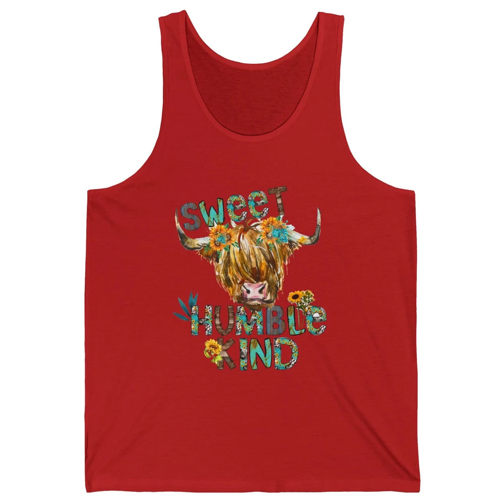 Highland Cow Sunflower Sweet Humble Kind Western Country Unisex Jersey Tank