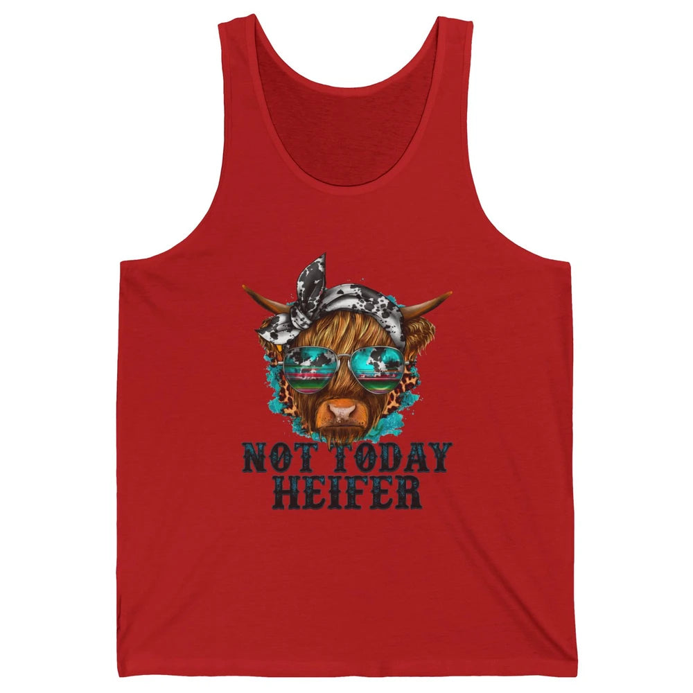 Leopard Highland Cow Sunglasses Not Today Heifer Western Cow Unisex Jersey Tank