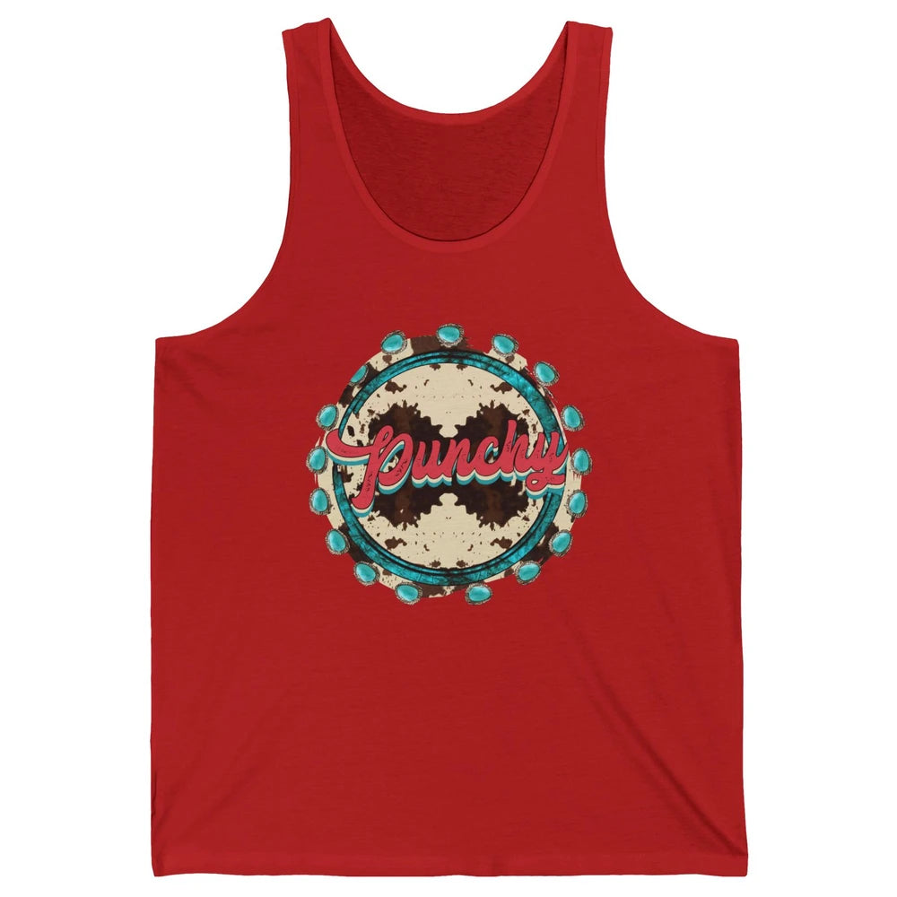 Retro Cowgirl Punchy Cowhide Turquoise Western Country Gift Unisex Jersey Tank