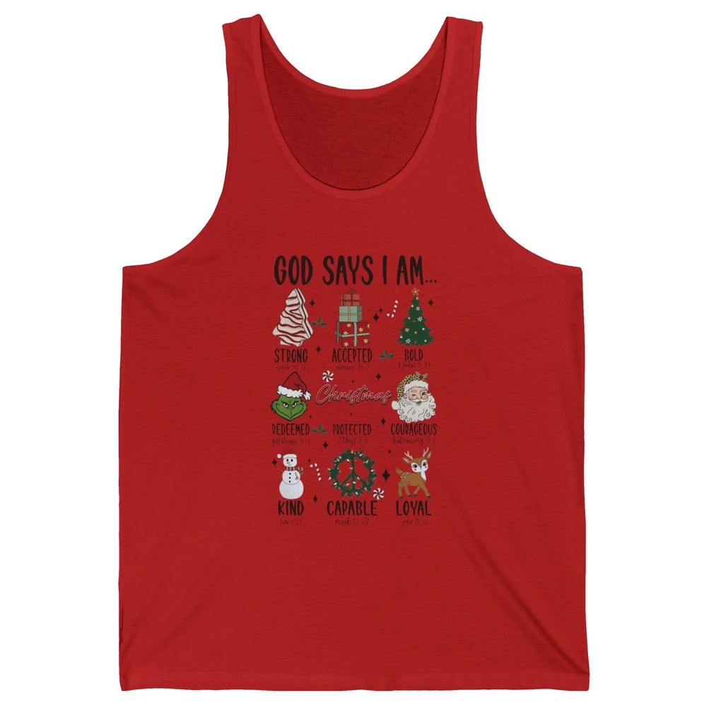 Retro Christmas God Says I Am Bible Verse Religious Boy Girl Unisex Jersey Tank