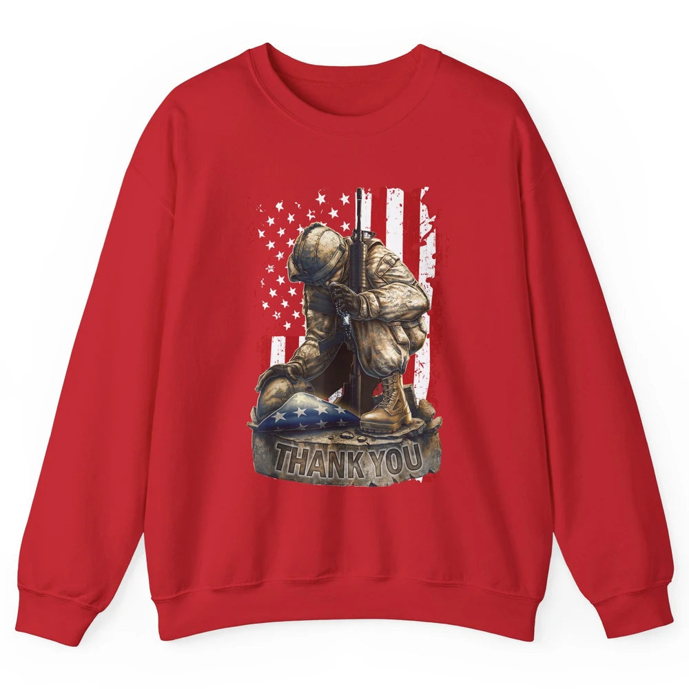 Vintage US Flag Veteran Thank You Military Boot Memorial Day Unisex Crewneck Sweatshirt