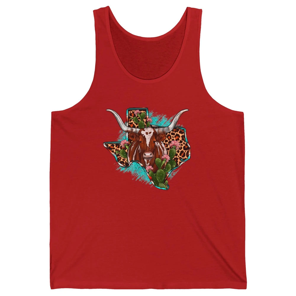 Leopard Cow Texas Map Longhorn Desert Cactus Western Country Unisex Jersey Tank