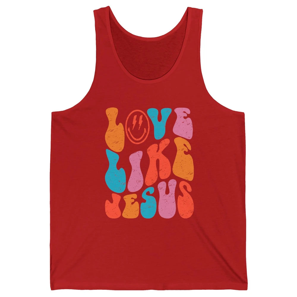 Retro Love Like Jesus Smiling Face Christian Religious Faith Unisex Jersey Tank